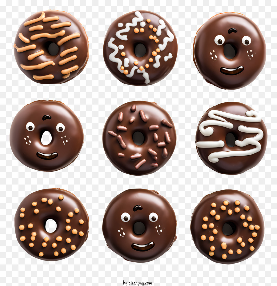 faccia felice - Collezione di ciambelle al cioccolato con espressioni diverse