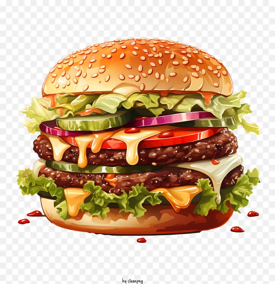bánh hamburger - Hình minh họa kỹ thuật số về món thịt hamburger màu nâu vàng ngon miệng