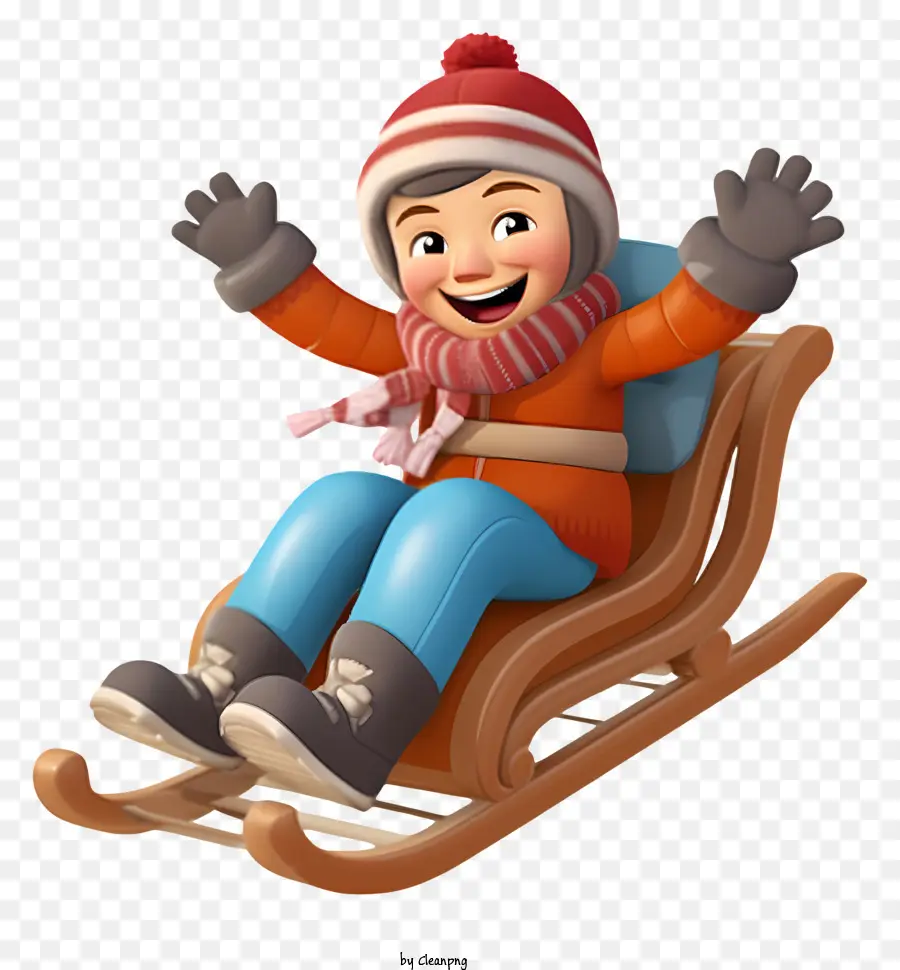 realistic 3d kid sleigh child sled smiling waving