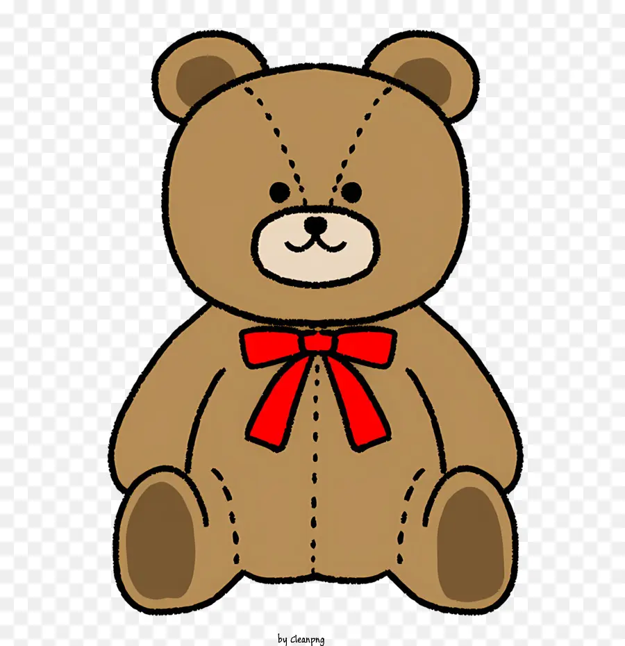 Cartoon brauner Teddybär Red Bogen Schwarzer Hintergrund braunes Fell - Brauner Teddybär mit rotem Bogen sitzt