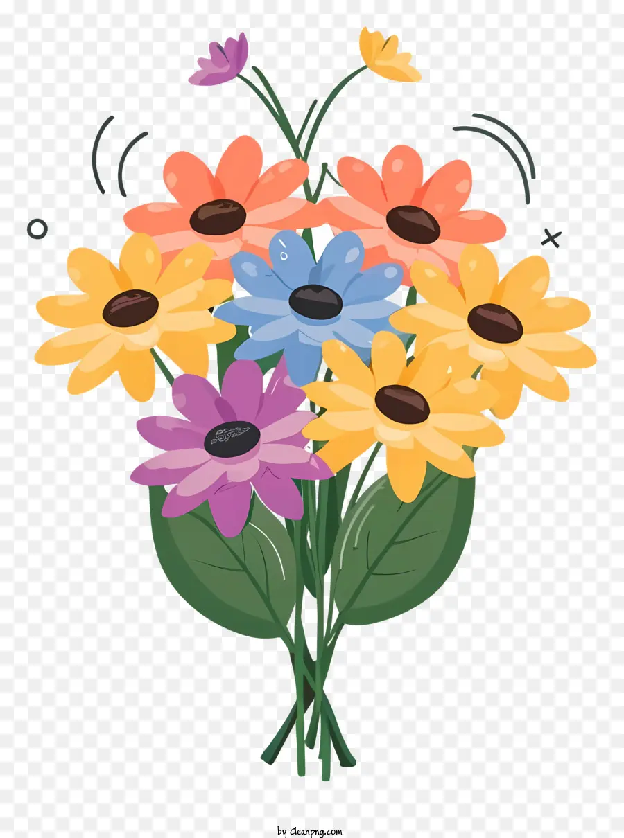 cartoon bouquet brightly colored flowers yellow flowers pink flowers