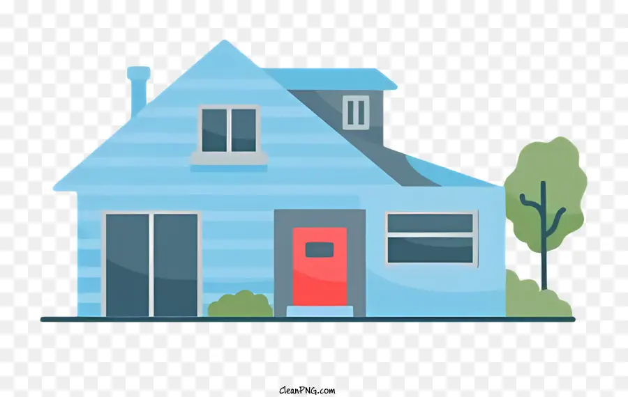 Kleinbaum - Blaues Haus mit roter Tür und Auto