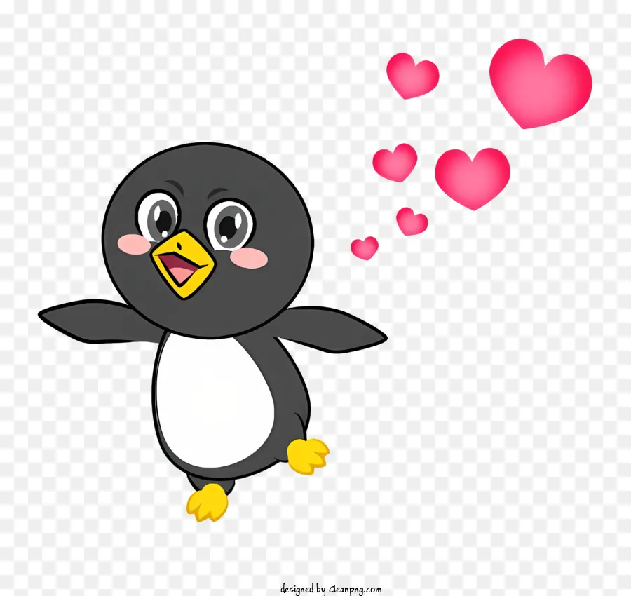 Cartoon Cartoon Penguin fliegender Pinguinherzen falls rote Jacke - Cartoon Penguin fliegt mit fallenden Herzen herum