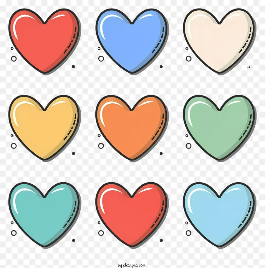 icone del cuore dei cartoni animati Amore simboli grafica emozione forme di cuore colorate - Le icone del cuore colorate rappresentano amore ed emozioni