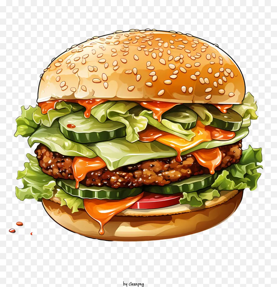 Hamburger - Juicy, köstlicher Burger mit lebendigen, appetitlichen Farben