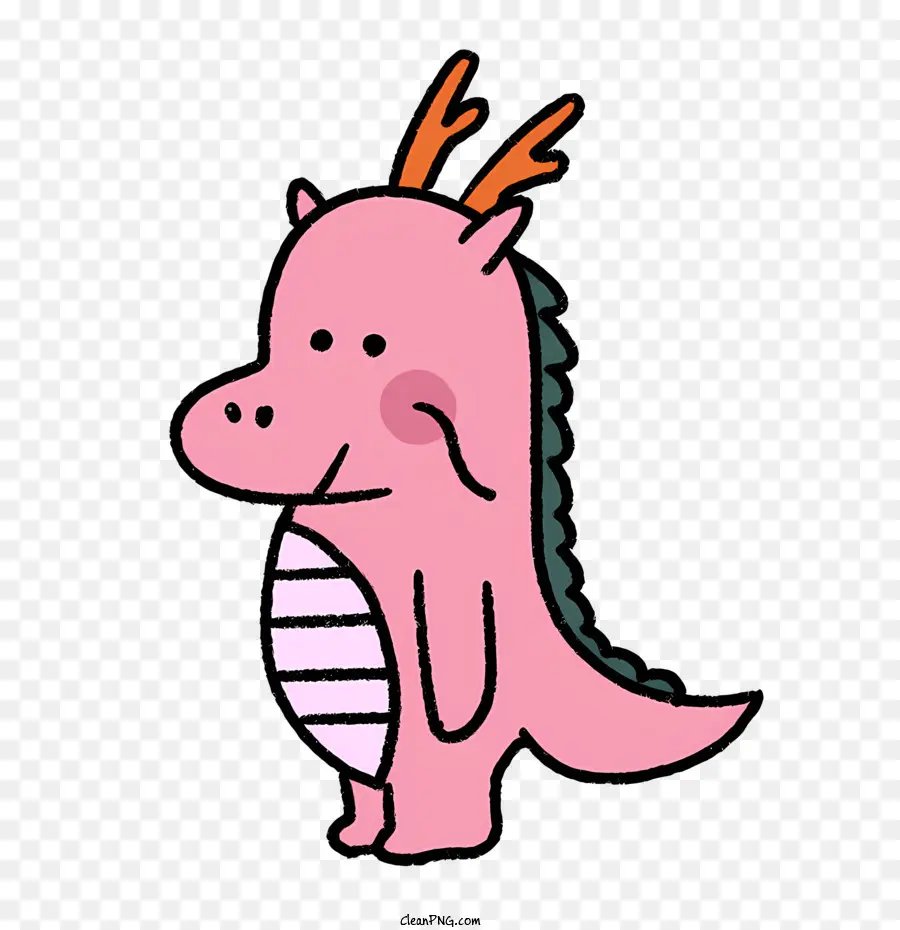 cartoon pink dragon standing on hind legs large bone curved tail
