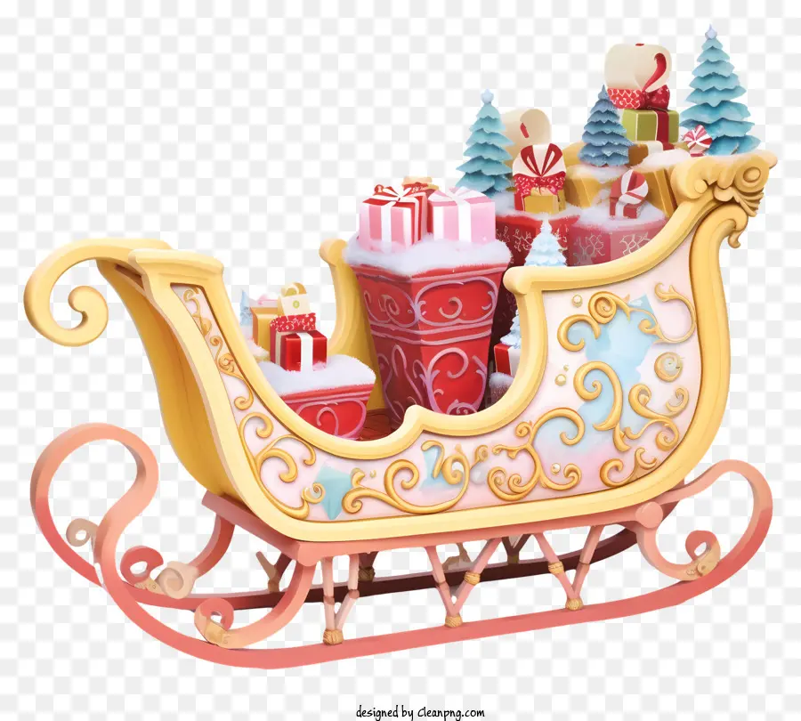 Weihnachtsmann - Schlitten mit Weihnachtsmann, Rentieren und festlichen Dekorationen