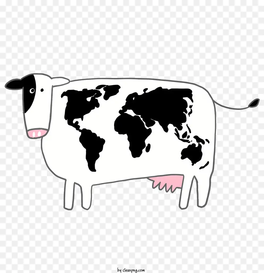 Cartoon Cartoon Kuh Weltkarte auf Kuhkuh mit Karte Kuhbild - Cartoon Kuh mit Weltkarte auf dem Rücken