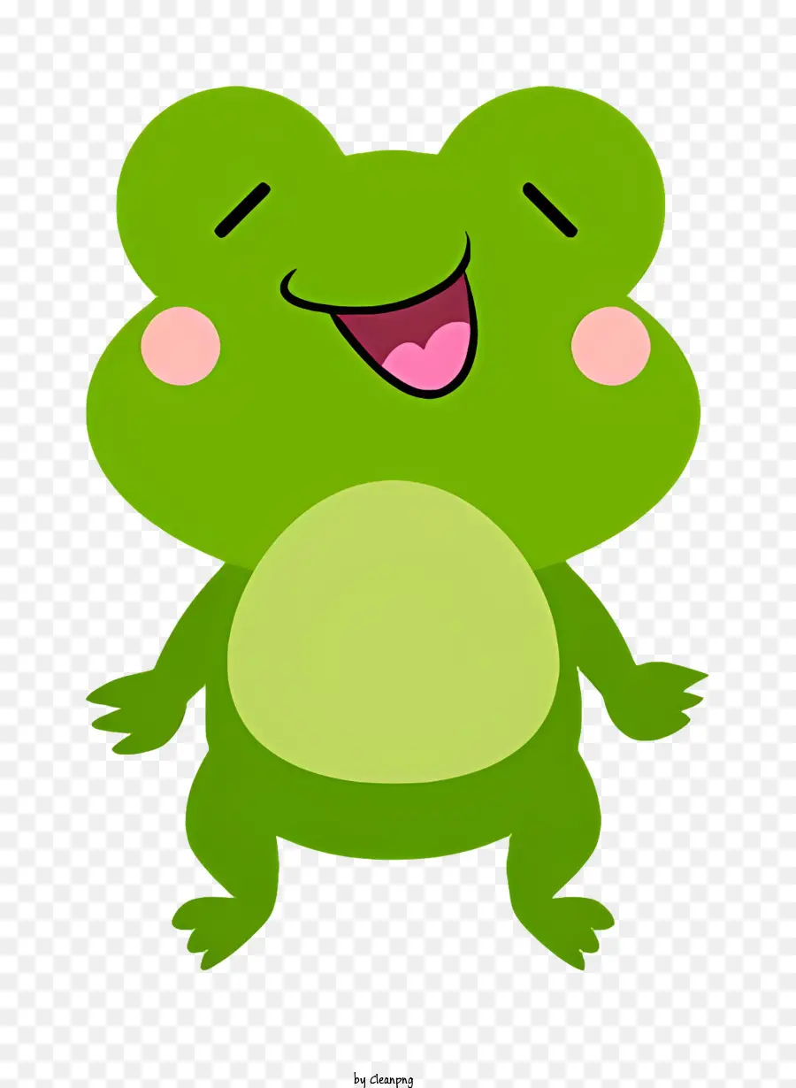Phim hoạt hình ếch sầm cười ếch với lưỡi màu xanh lá cây - Ếch hoạt hình hạnh phúc với vòng tay và lưỡi ra