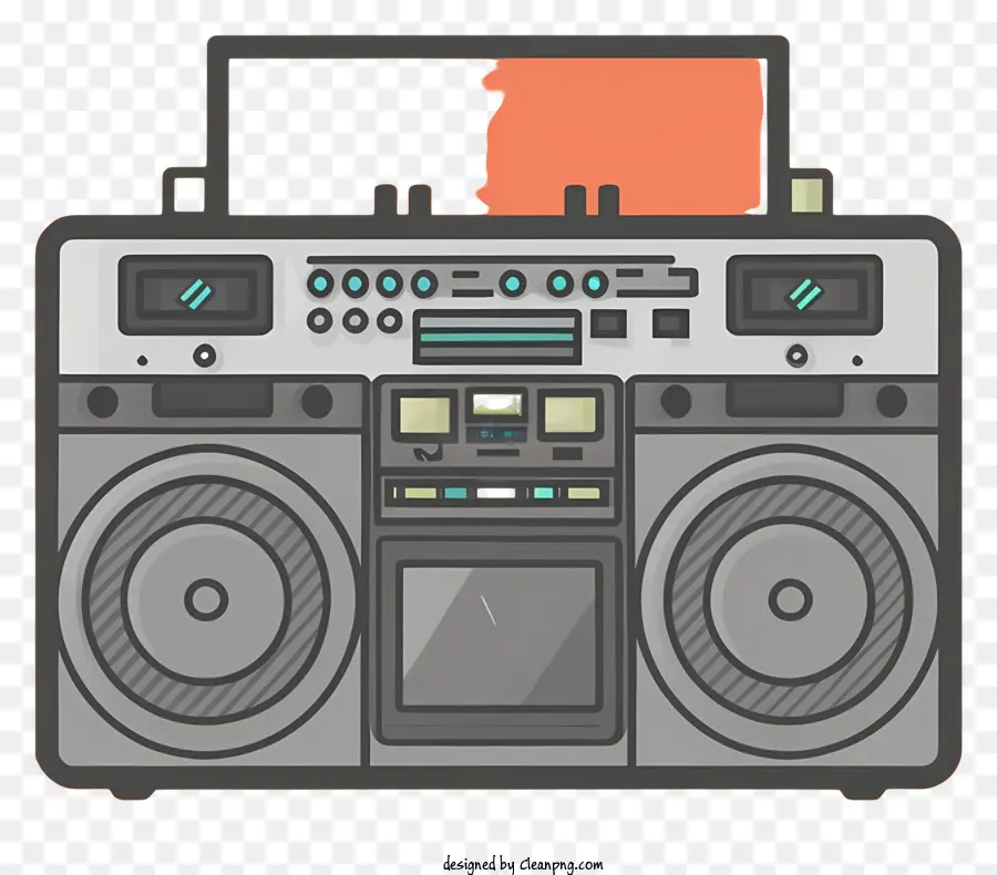 Cartoon Boombox Portable Stereo -System Musikplayer Kassettenklebendeck - Flaches Designbild der schwarzen Boombox am Stand