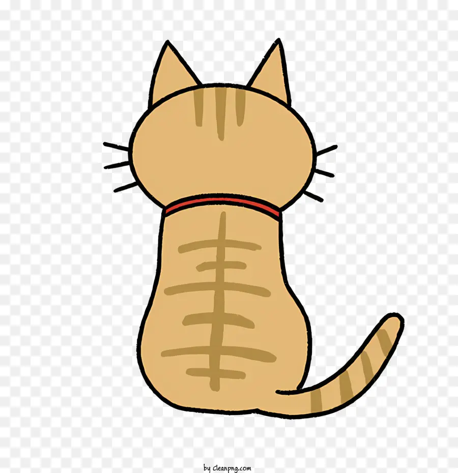 Katze Zeichnung - Katze mit rotem Kragen, friedlicher Ausdruck sitzt