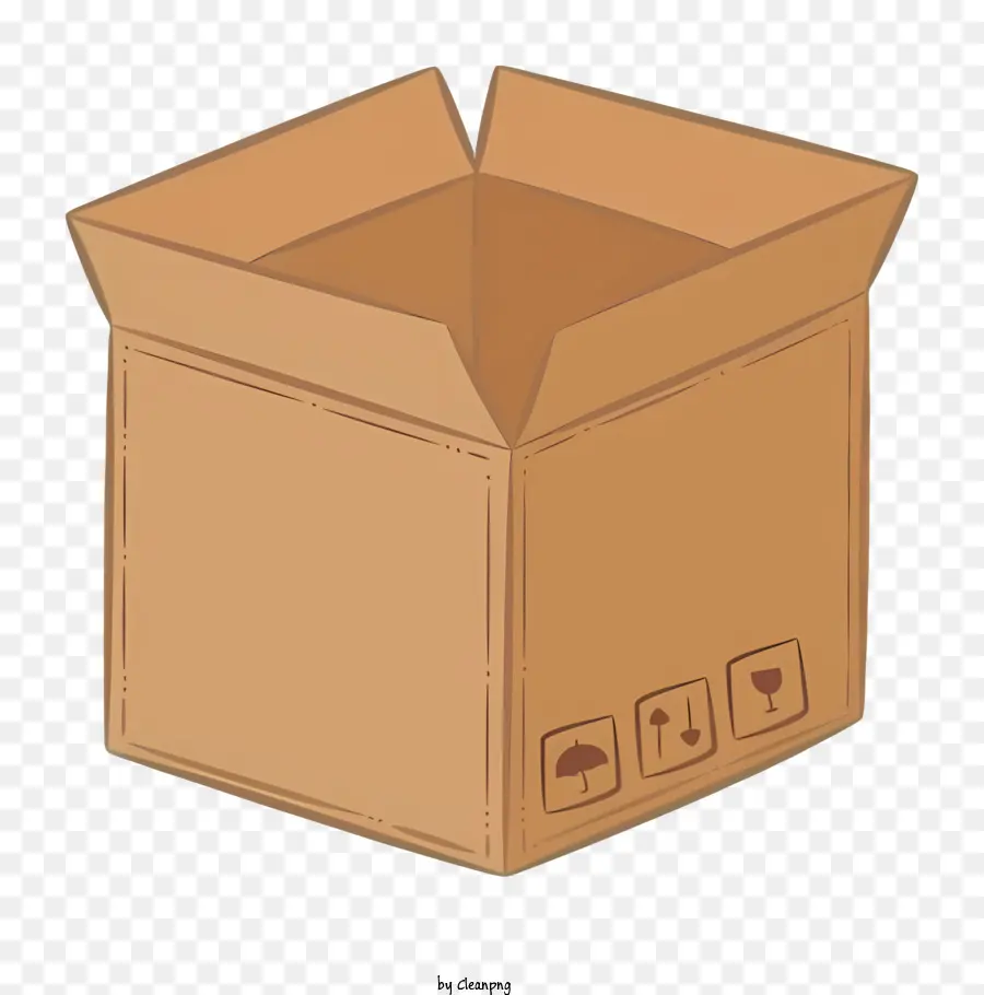 Box leerer Karton Box Open-Top Box Brauner Kartonbox unten in der Box sichtbar - Leere braune Kartonbox auf schwarzem Hintergrund