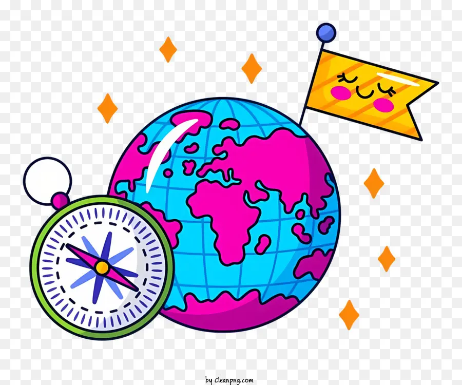 weißer Rand - Detailliert, klein, farbenfrohe Carton Globe mit Kompass