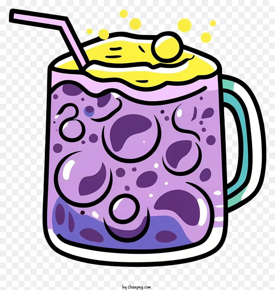 phim hoạt hình đồ uống đầy màu sắc frothy kết cấu kem màu tím - Đồ uống màu tím đầy màu sắc, đầy bọt với bong bóng và ống hút