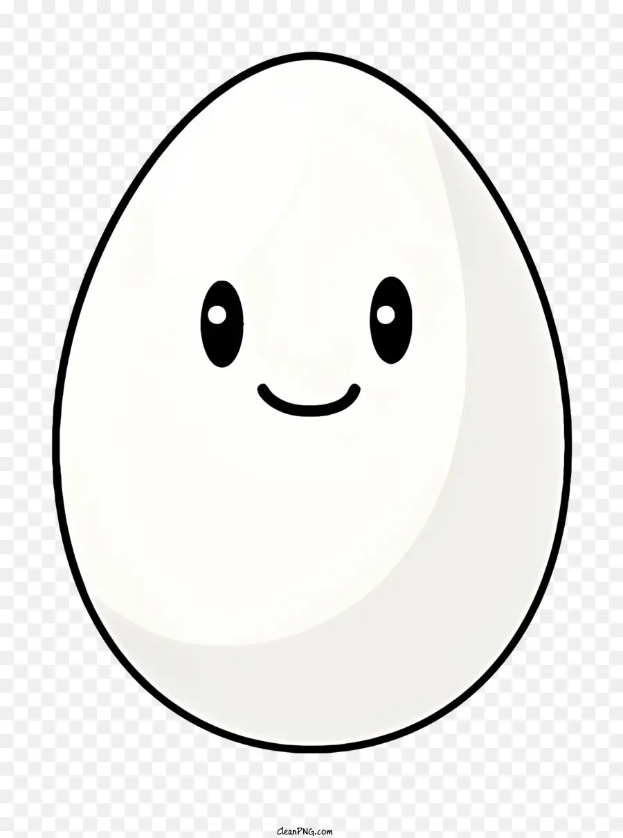 Cartoon lächelndes Ei glückliches Gesicht auf Ei mit schwarzem Hintergrund ovales ovales Ei - Lächelnder weißes Ei mit schwarzem Rand
