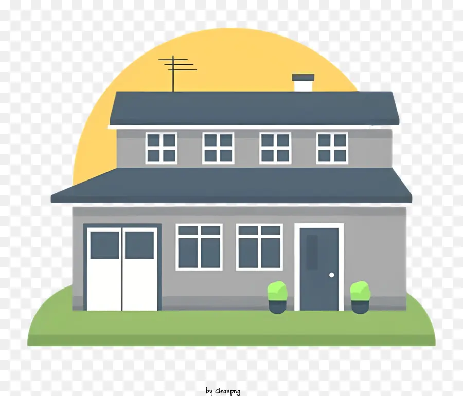 Haushaus zwei Stockwerke Garagenfenstere Schwelle - Haus im flachen Stil mit Garage, Sonne, Pflanze