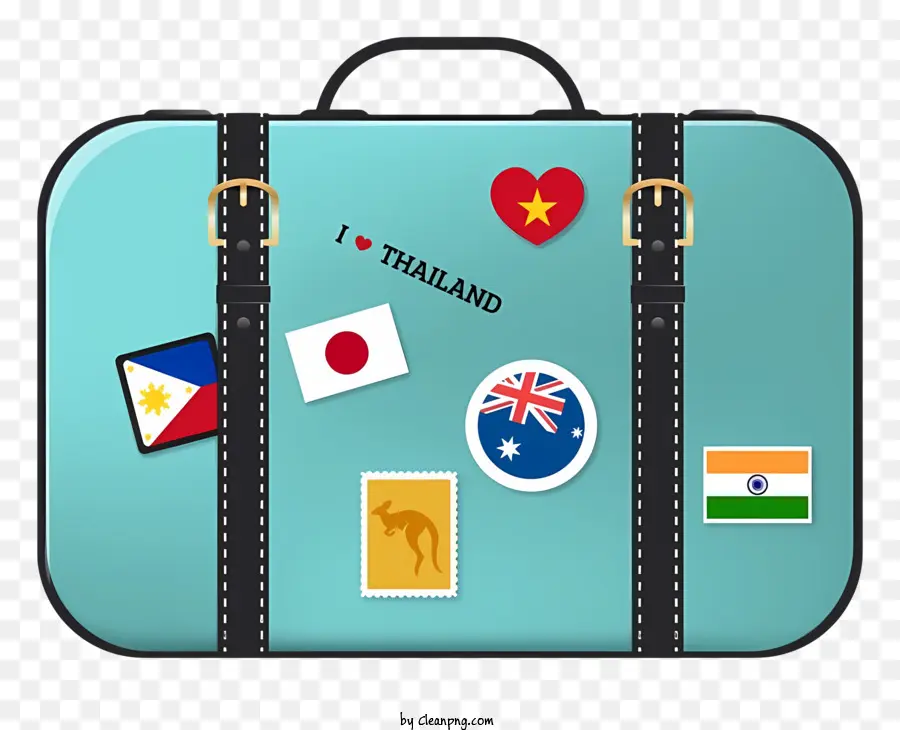 Reisen blaue Koffer Aufkleber Embleme australische Flagge - Blauer Koffer mit Aufklebern aus mehreren Ländern