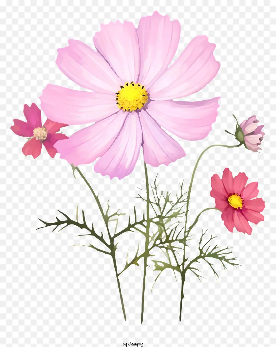 Dekorative Gemälde Cosmos Blume Pink Blumen Bouquet Stoff Blumen - Kreisförmiger rosa Stoff Bouquet mit verstreuten weißen Blüten
