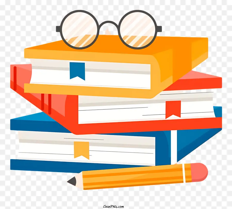 prenota stack - Mulle di libri con matita e occhiali