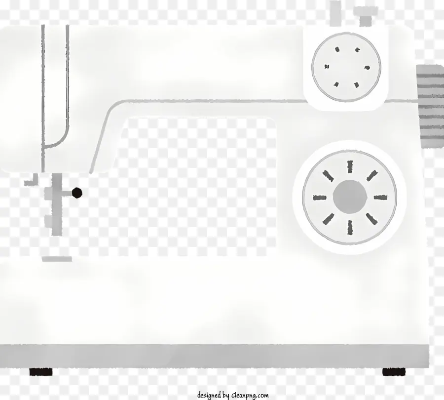 Cartoon Nähmaschine Nadel Spulenmetall - Weiße Nähmaschine mit Metallkonstruktion und verschiedenen rechteckigen Komponenten