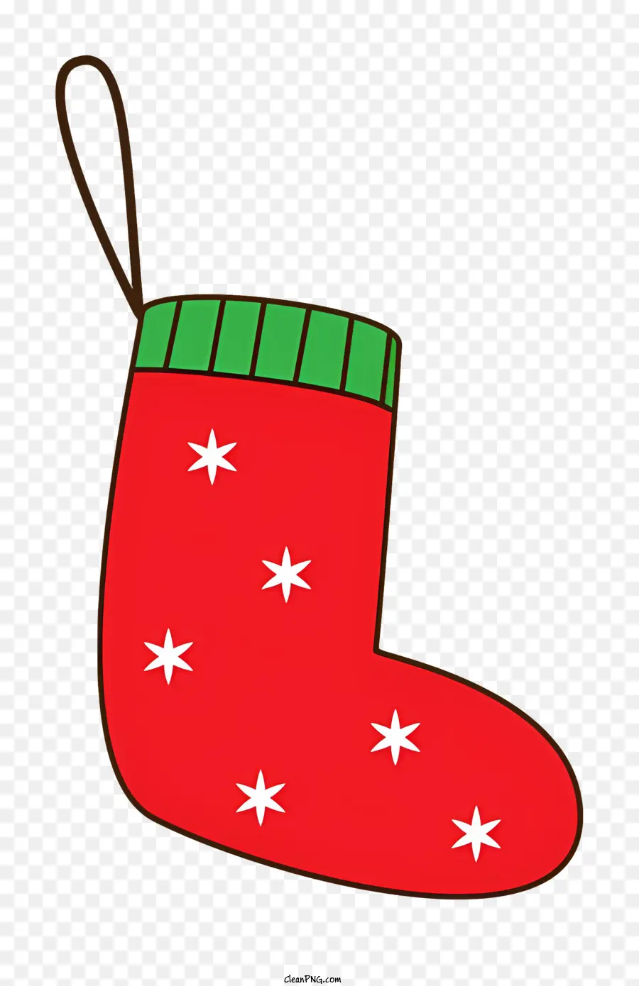 Cartoon Red Sockgrün und weiße Sterne Grüne Schnur hängende Socke - Festliche rote Socke mit Sternen und Schnur