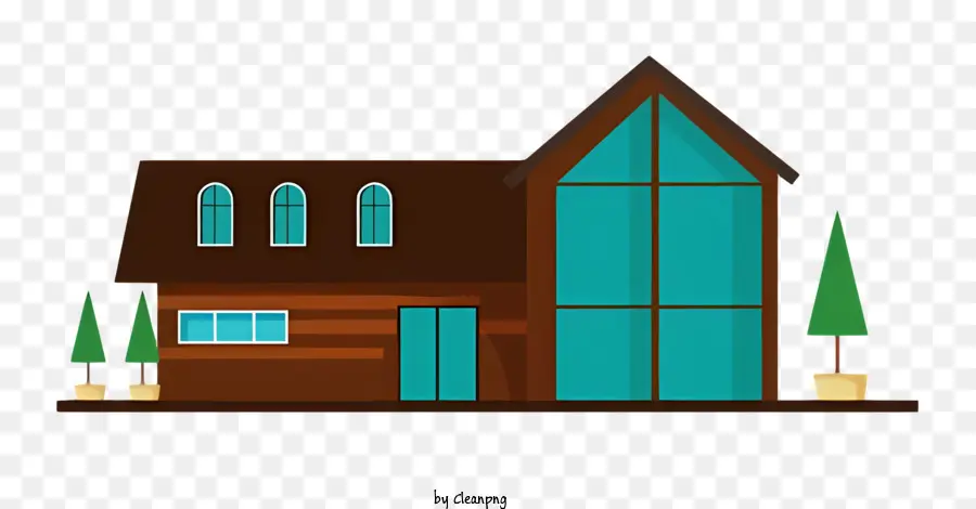House Brown House Due storie grandi finestre grandi veranda - Casa marrone a due piani con grandi finestre e portico