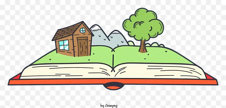 offenes Buch - Illustration des offenen Buches mit Haus im Wald