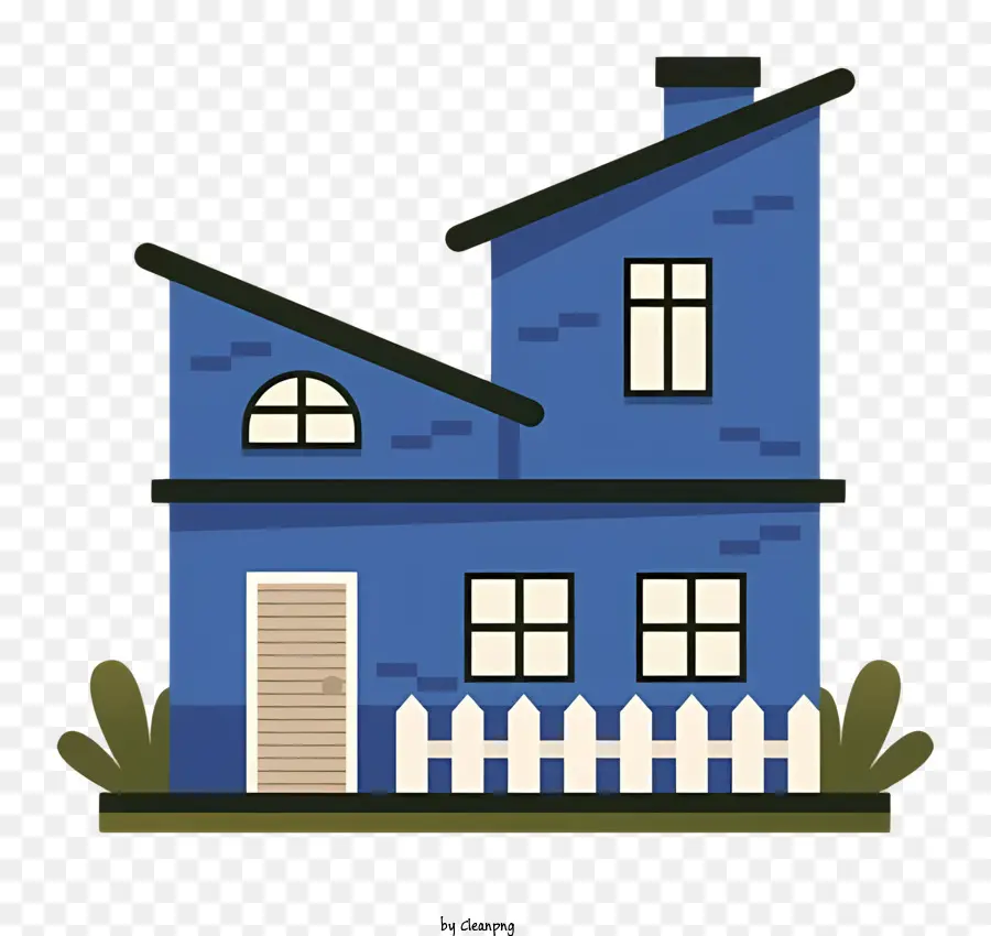 House Small Blue House White Trimet Picket Fence Finder finestra - Piccola casa blu con finitura bianca e recinzione
