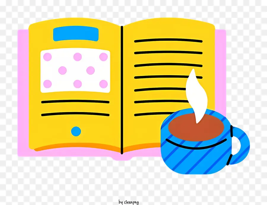 Tasse Kaffee - Gelbes Buch mit Kaffeetasse, blauer Hintergrund