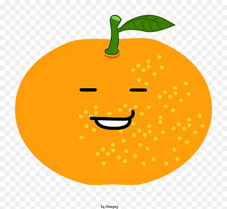 Di Frutta, Cartoni Animati - Happy Orange con stelo verde su sfondo nero