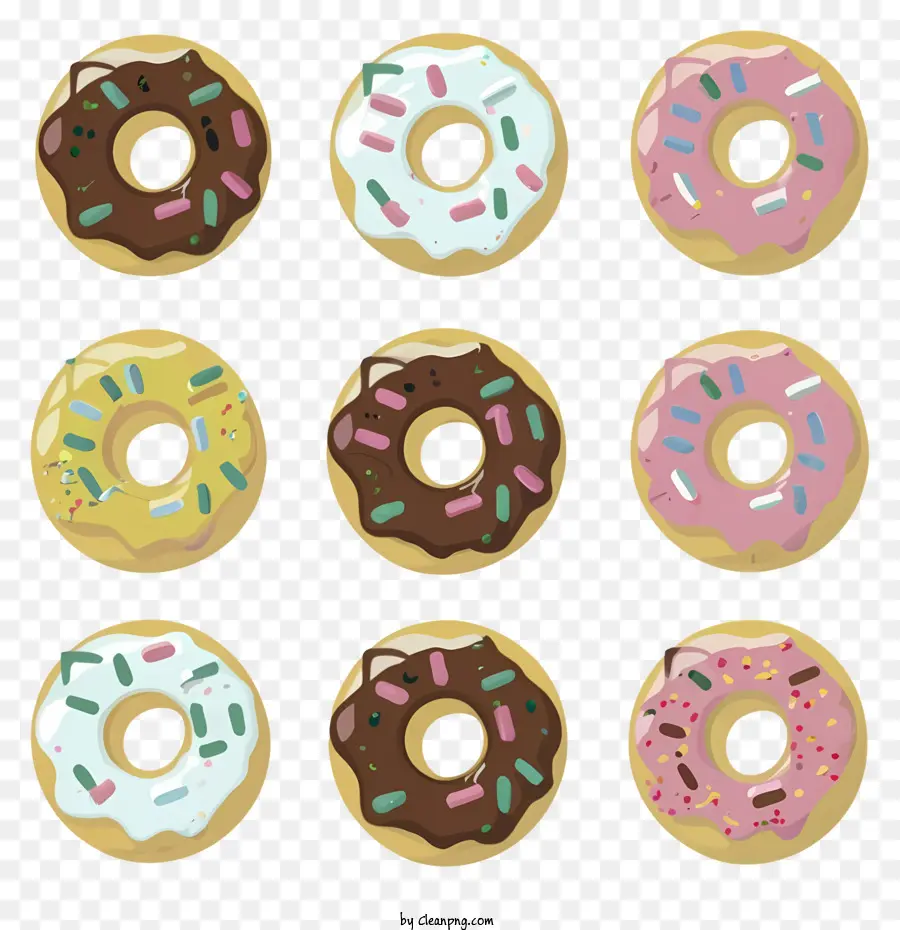 weißen hintergrund - Donuts mit Schokoladenglasur und Streusel sind kreisförmig angeordnet