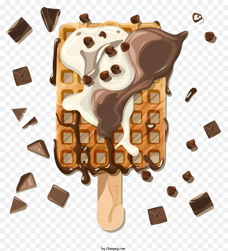 Cartoon Waffelschokoladen -Chips Schlagsahne visuell ansprechend - Waffel mit Schokoladenchips und Schlagsahne