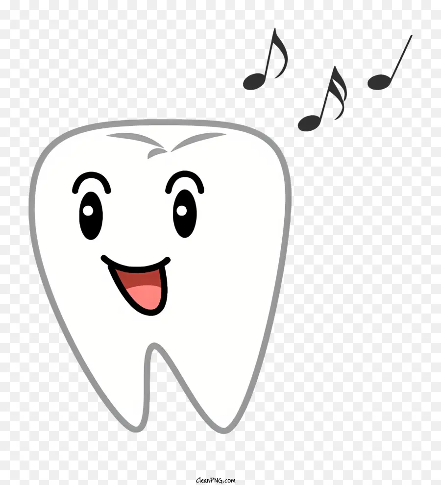 Cartoon Musical Tooth Happy Zahn lächelnde Zahn Zahnhygiene - Glücklicher Zahn mit musikalischen Noten, Schwarz und Weiß