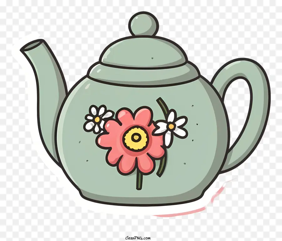 hoa hồng - Ấm trà bằng sứ màu xanh lá cây với trang trí hoa màu hồng