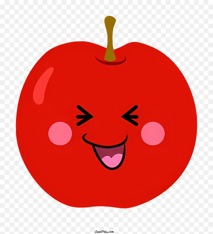 Denti di espressione felici di mela rossa di cartoni animati che mostrano un aspetto sorpreso - Felice mela rossa sorpresa a bocca aperta