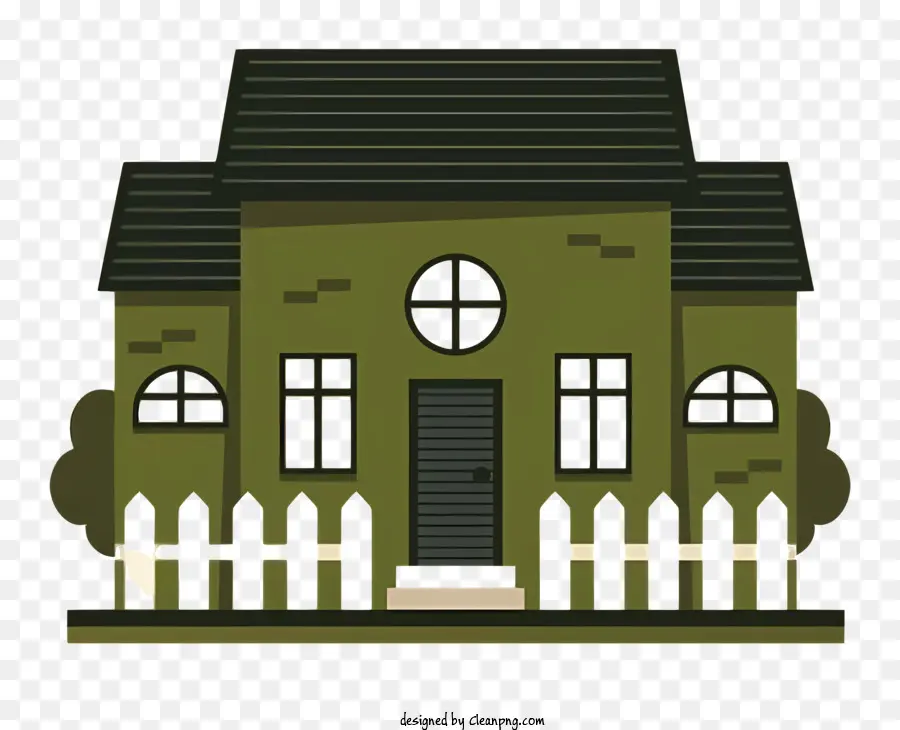 casa piccola casa in stile tradizionale tetto verde porta anteriore nera - Casa tradizionale in stile con tetto verde e porta nera, accogliente e tranquilla con un piccolo giardino