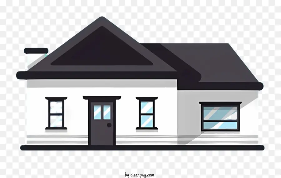 Haushaus mit geeignetem Dach zwei Fenster an der Vordertür in Mittelstücken auf dem Dach - Pitched Roof House mit Dachgästen, schwarze Fenster