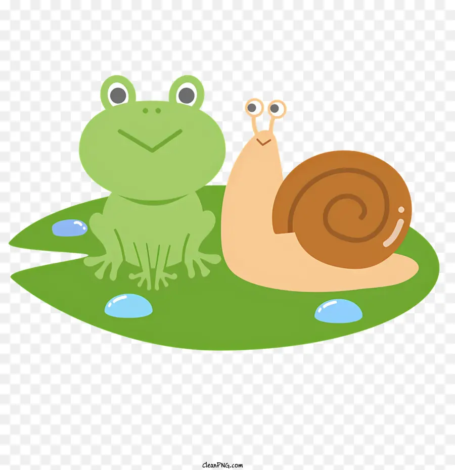 Cartoon Frog Snail Lily Pad Pond - Rana, lumaca su giglio in stagno