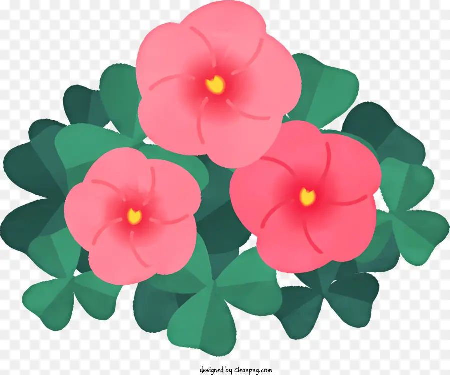 verde foglia - Tre fiori rosa sull'immagine della foglia verde