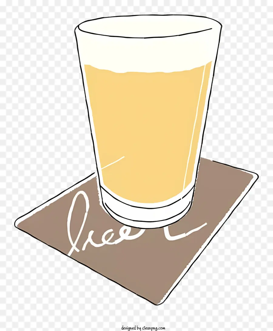 Cartoon Bierglas Untersetzer Goldene Farbe - Goldener Bierglas auf einer Untersetzerin mit Serviette