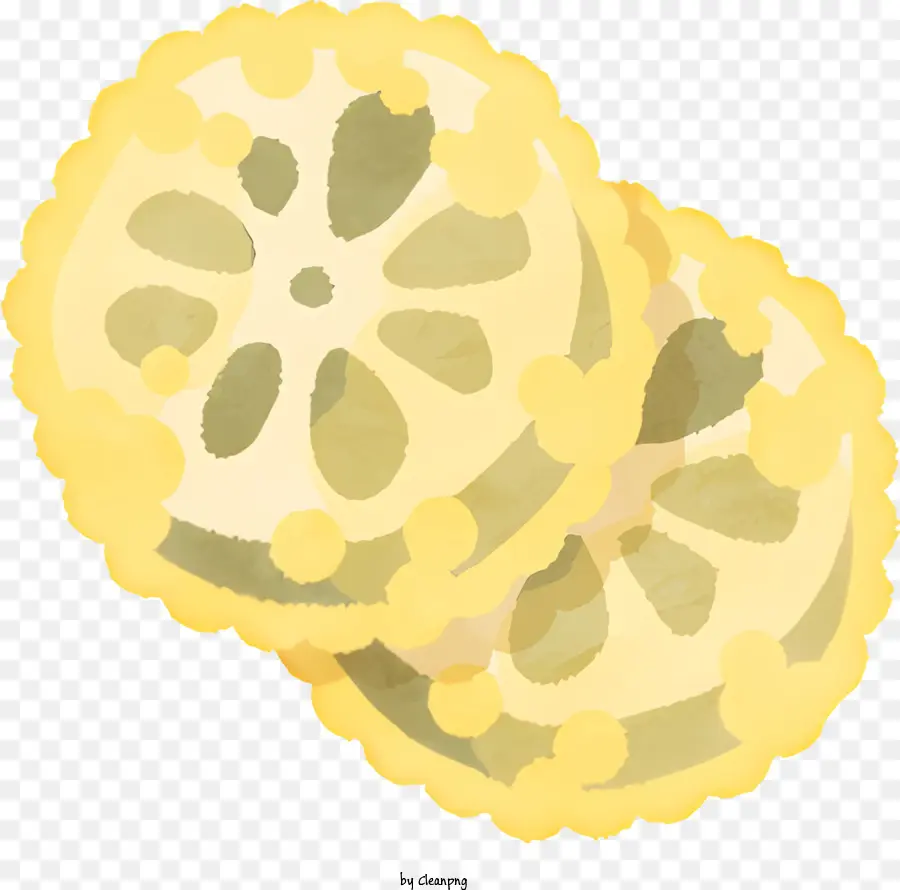 Cartoon Zitronengelbe weiße Flecken gebogen - Gelbe Zitronenscheiben mit weißen Flecken, Stillleben
