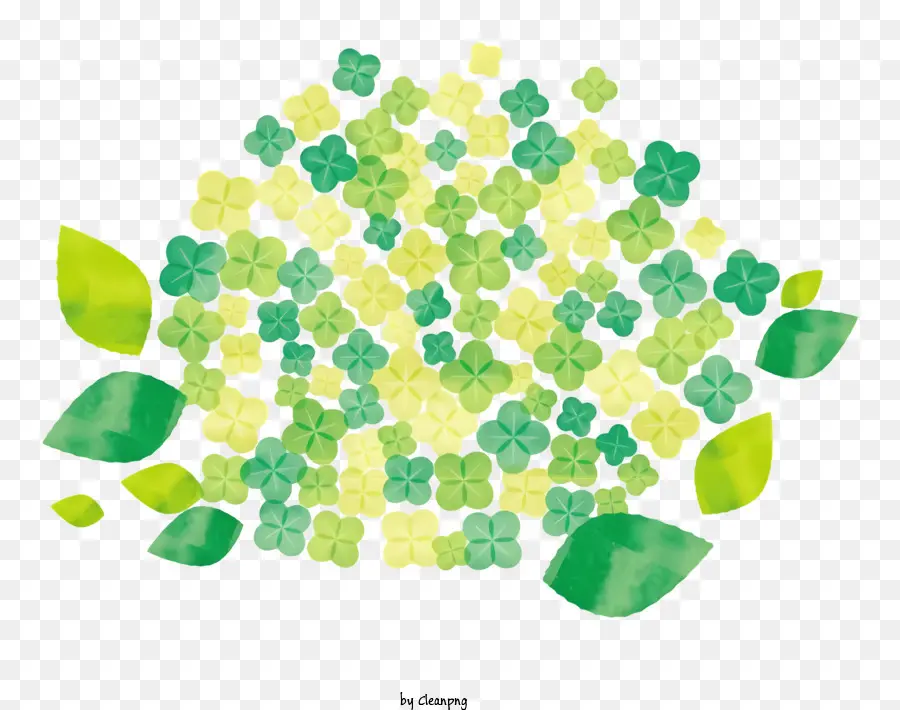 Cartoon Aquarellblätter Blütenblätter grün - Lebendige grüne Blätter und hellgelbe Blütenblätter