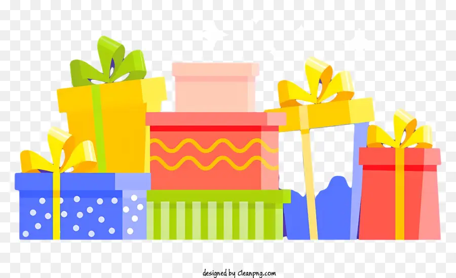 Geschenkboxen verpackte Geschenke Ribbons Bögen - Farbenfrohe, festliche Geschenkboxen in der Kaskade gestapelt