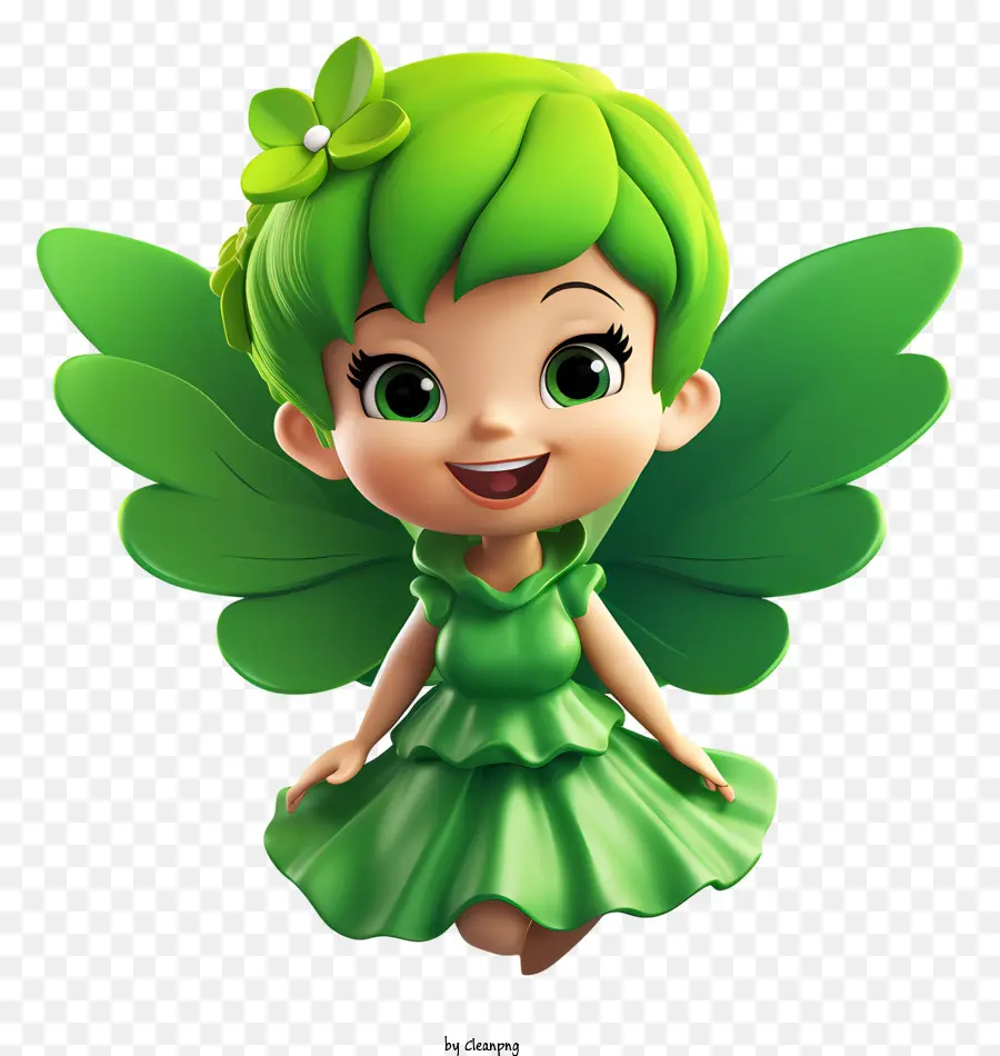 verde foglia - Simpatica ragazza fata con abito verde e ali