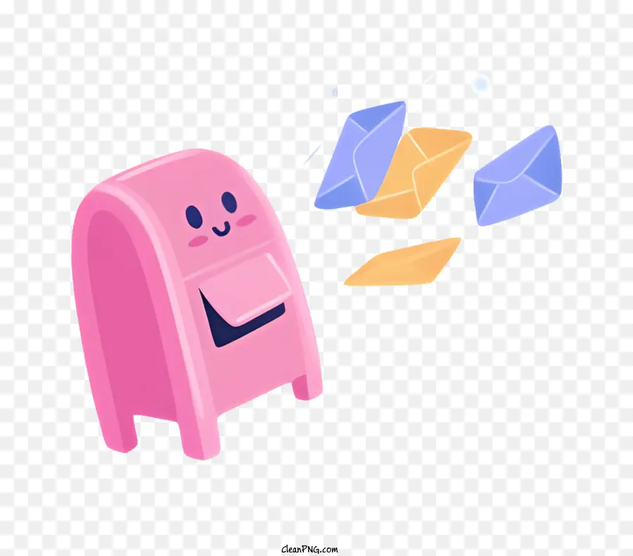 cartoon pink mailbox smiling mailbox happy mailbox blowing letter