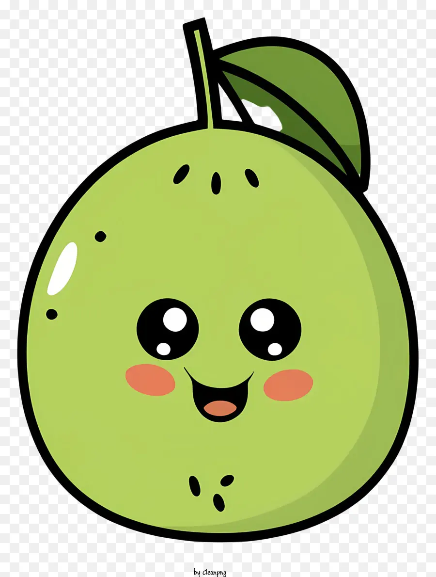 Cartoongrüner Apfel lächelte Apfelrote Stiel Cartoon Apfel - Lächelndes grünes Apfelillustration im Cartoon-Stil auf Schwarz