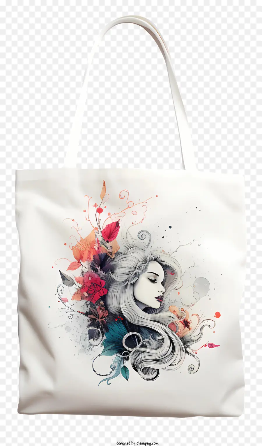 tote bag woman's face painted flower serene expression vibrant colors