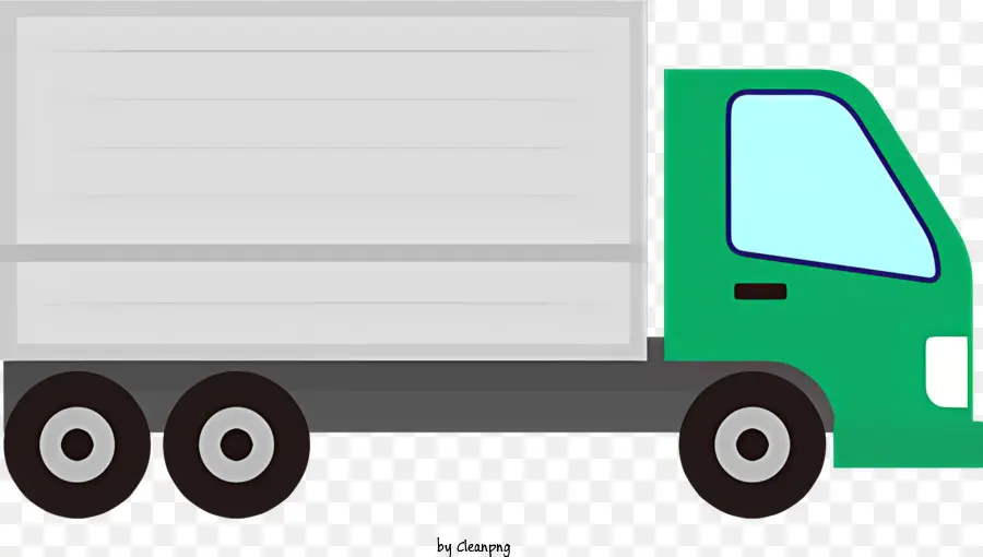 Cartoon Green LKW -Flachbett Anhänger große Räder große Reifen - Nahaufsicht der Rusty Pickup Truck Motorhaube, weiß/graues Farbschema