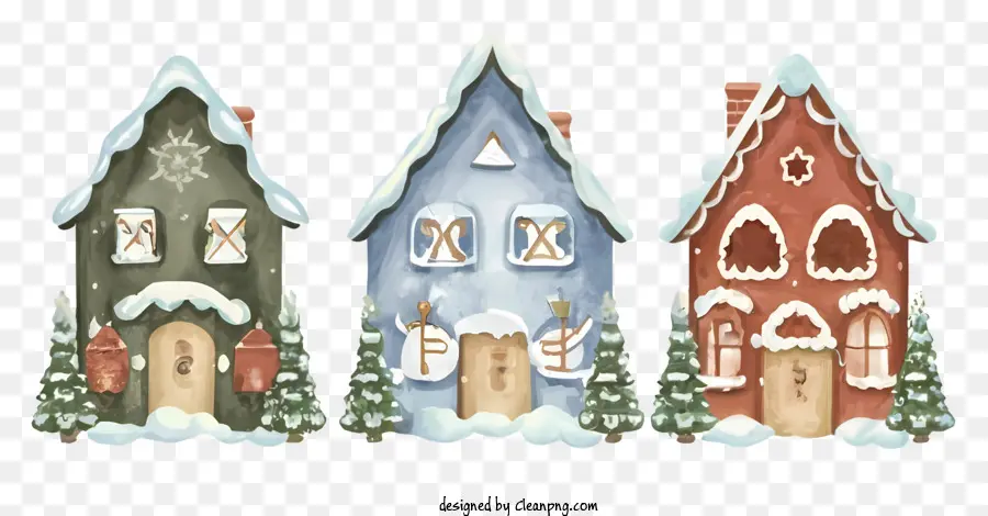 Casa in neve dei cartoni animati invernali per le vacanze in una piccola casa - Illustrazione della casa coperta di neve, perfetta per l'inverno