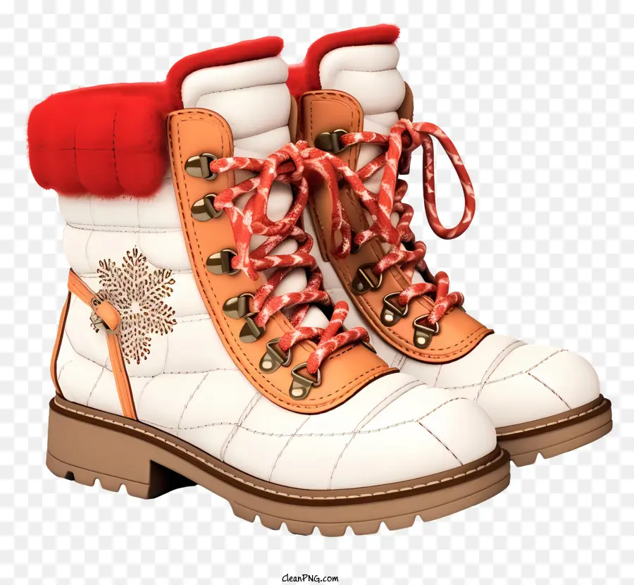 Phong cách thời thượng retro Boot - Giày mùa đông trắng với điểm nhấn màu đỏ và cam, đóng cửa ren và thiết kế bông tuyết. 
Không thấm nước và đa năng cho các hoạt động ngoài trời